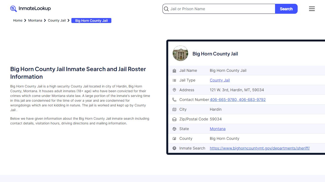 Big Horn County Jail Inmate Search and Jail Roster Information